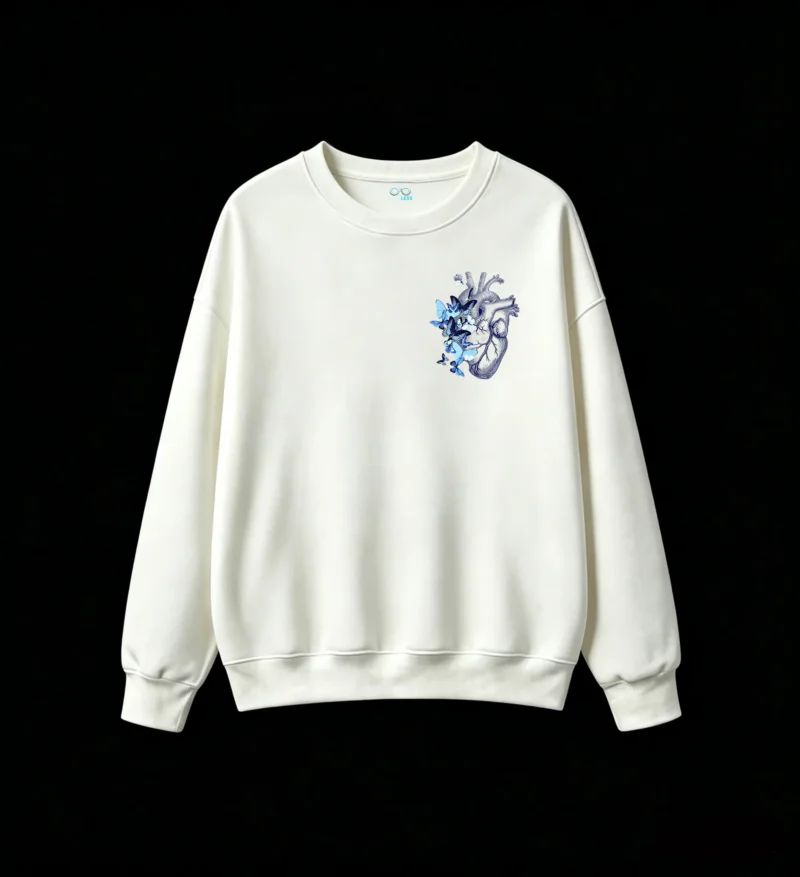 主图_2 Buzo Cuello Redondo Algodón Estampado Corazón Mariposas Azul Oversize