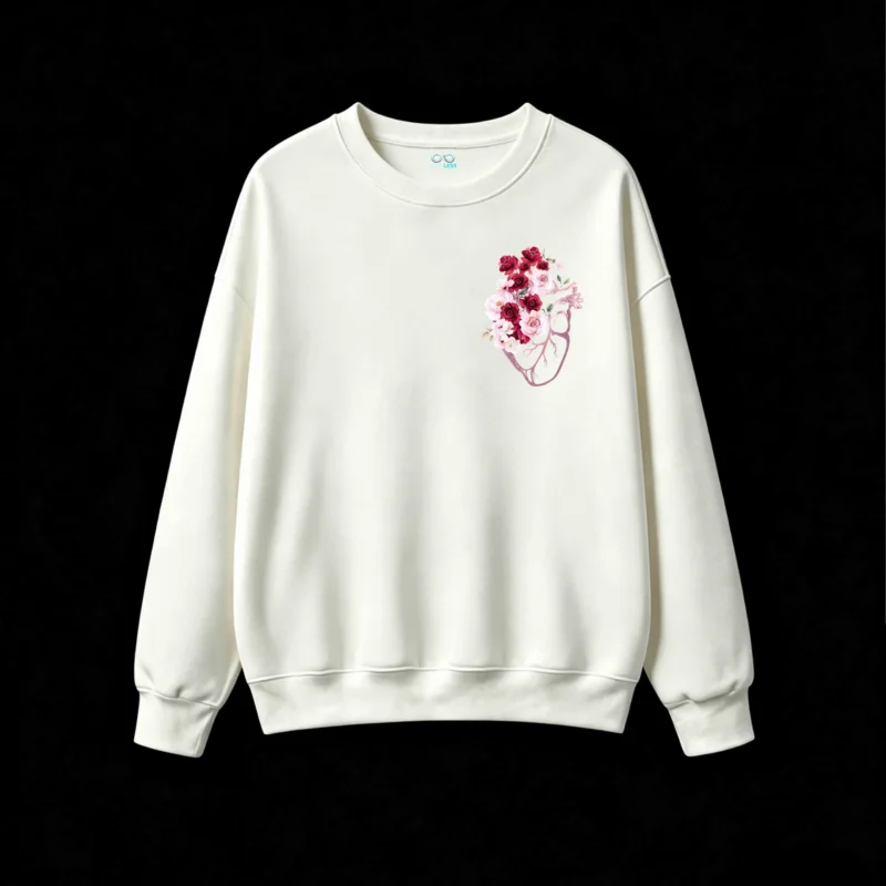 Buzo Cuello Redondo Algodón Estampado Corazón Floral Arte Estilo Urbano