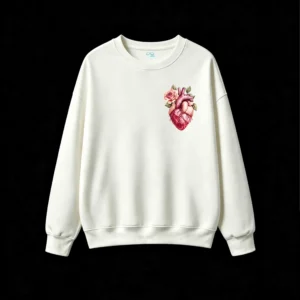 主图_2 Buzo Cuello Redondo Algodón Estampado Corazón Anatómico Flores Vintage