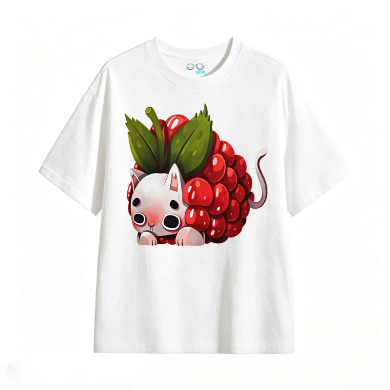 Remera Algodón Estampado Gato Frutal Kawaii Diseño Original