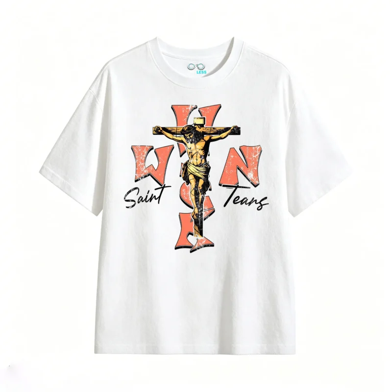 主图_2 Remera Algodón Estampado Cruz Jesús Diseño Religioso Casual