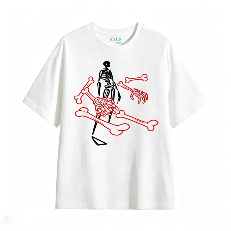 主图_2 Remera Algodón Estampado Esqueleto Huesos Gótico Oversize