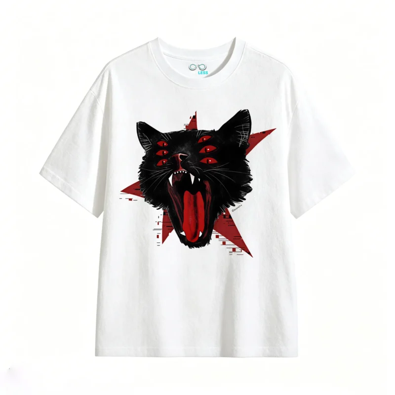 主图_2 Remera Algodón Estampado Gato Ocultista Grunge Oversize Moda