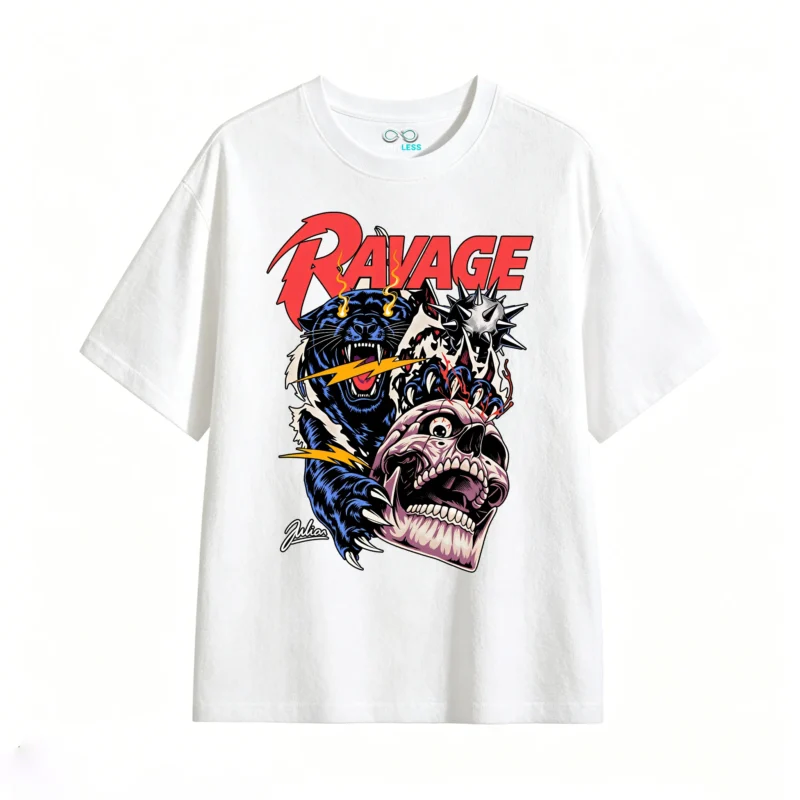 主图_2 Remera Algodón Estampada Ravage Calavera Pantera Rock Oversize