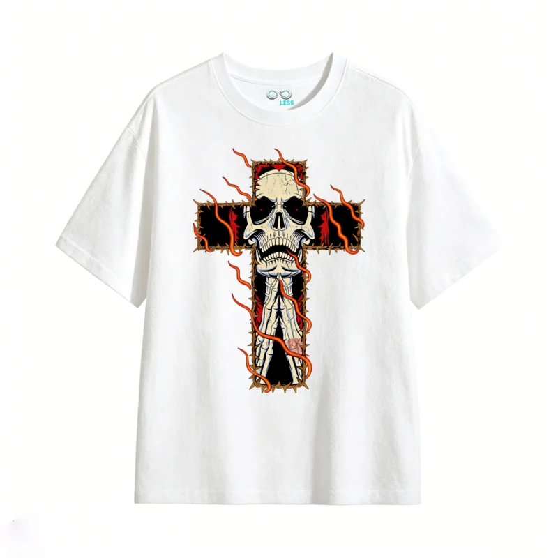 Remera Algodón Estampada Calavera Cruz Gótica Rock Premium
