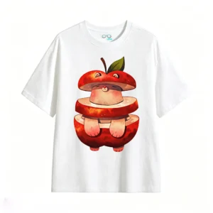 Remera Algodón Estampado Manzana Kawaii Oversize Premium