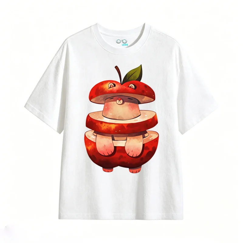 Remera Algodón Estampado Manzana Kawaii Oversize Premium