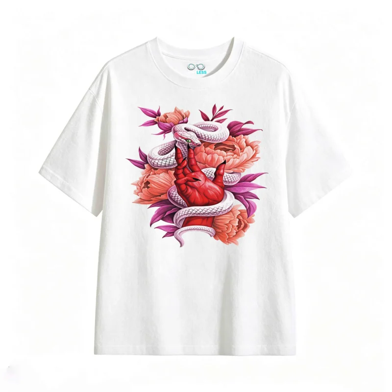 主图_2 Remera Algodón Estampado Serpiente Flores Gótico Casual Premium