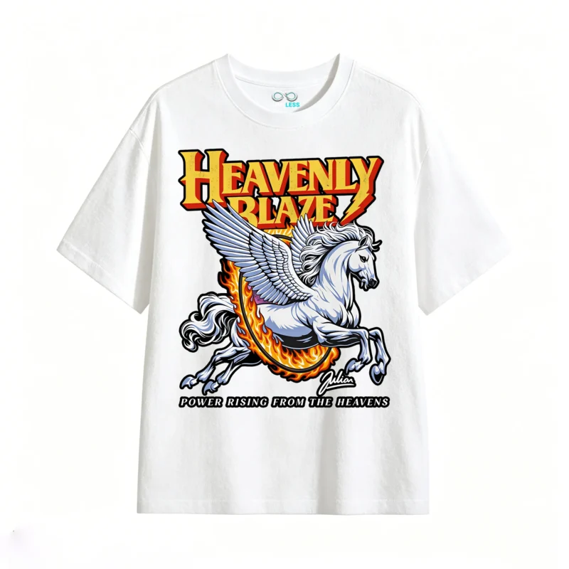 主图_2 Remera Algodón Estampada Heavenly Blaze Caballo Fuego Rock