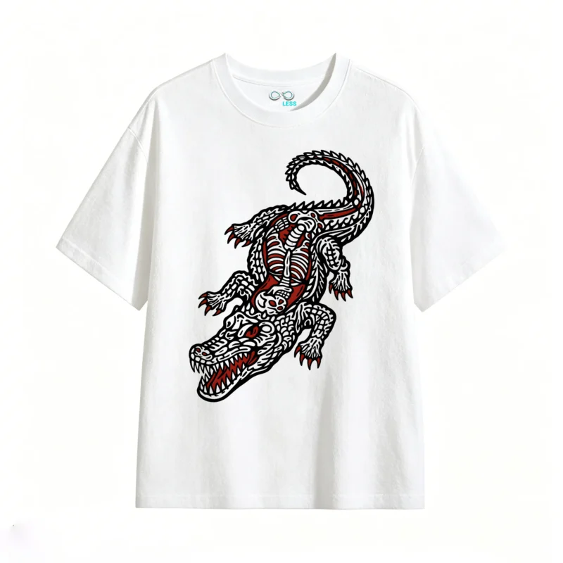 VINTAGE OLD SCHOOL CROCODILE SKELETON PRINT TEE