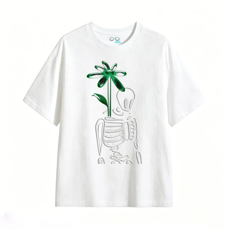 Remera Algodón Estampado Esqueleto Flor Diseño Vintage Trendy