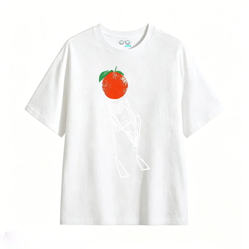 Remera Algodón Estampado Esqueleto Naranja Oversize Casual