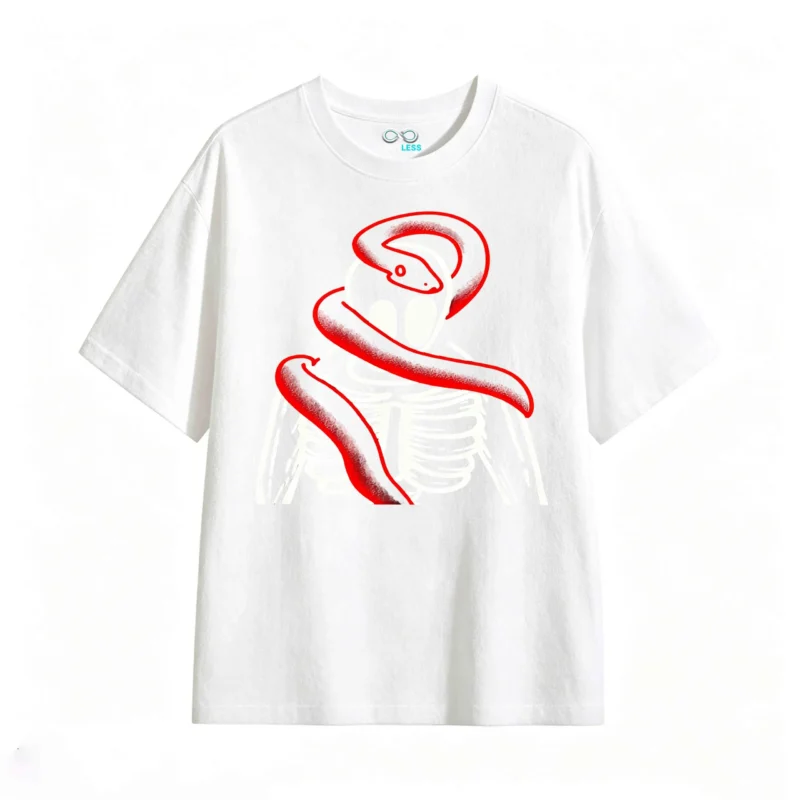 主图_2 Remera Algodón Estampado Esqueleto Serpiente Roja Oversize
