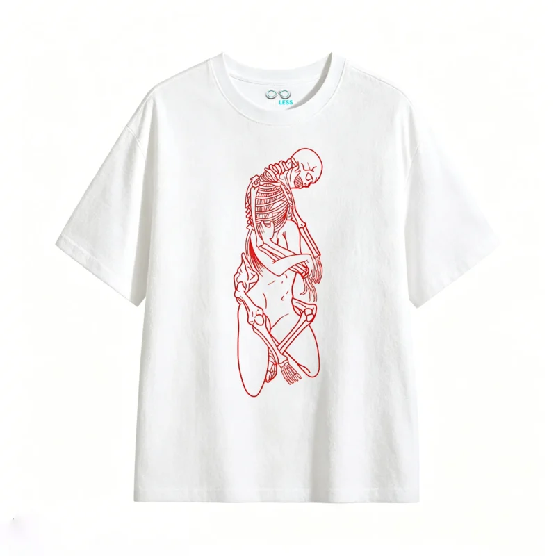 主图_2 Remera Algodón Estampado Esqueleto Rojo Gótico Oversize