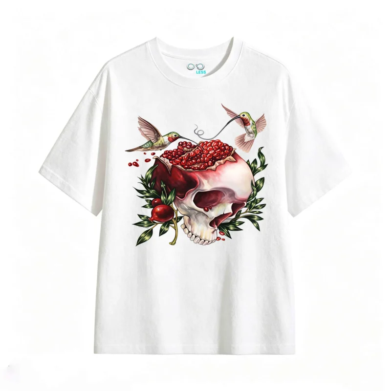 Remera Algodón Cráneo Granada Colibrí Estampada Premium