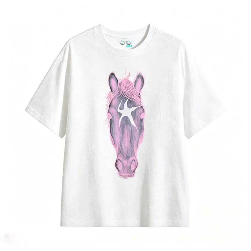 Remera Algodón Estampado Caballo Rosa Casual Premium
