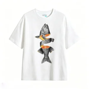 主图_2 Remera Algodón Estampado Pez Naranja Diseño Surrealista Urbano