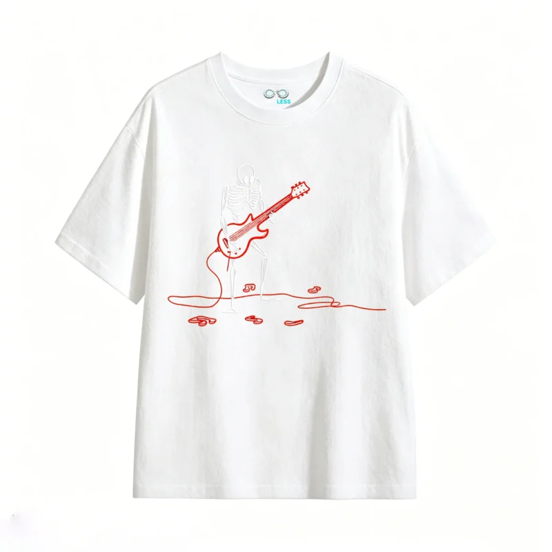 主图_2 Remera Algodón Estampado Esqueleto Guitarra Rock Oversize