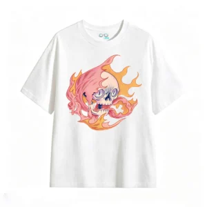 主图_2 Remera Algodón Estampada Calavera Fuego Diseño Urbano Oversize