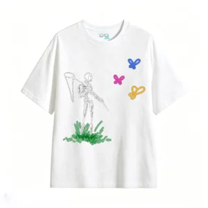 主图_2 Remera Algodón Estampado Esqueleto Mariposas Diseño Casual