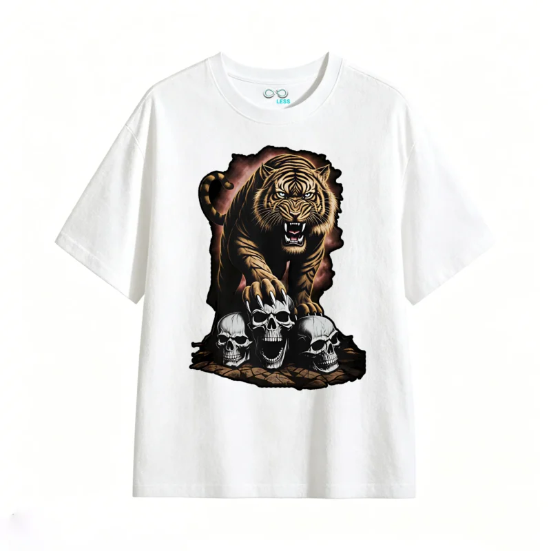 主图_2 Remera Algodón Estampado Tigre Calaveras Diseño Rock Urbano