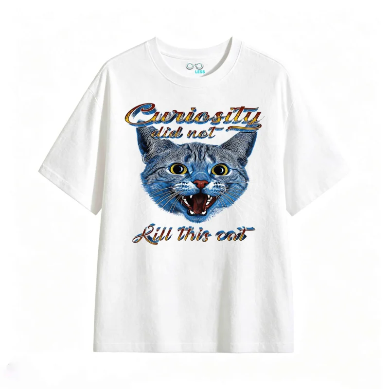 Remera Algodón Estampada Gato Curiosity Diseño Original Moda