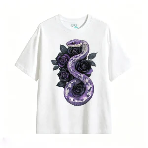 Remera Algodón Serpiente Rosas Violetas Estampado Gotico