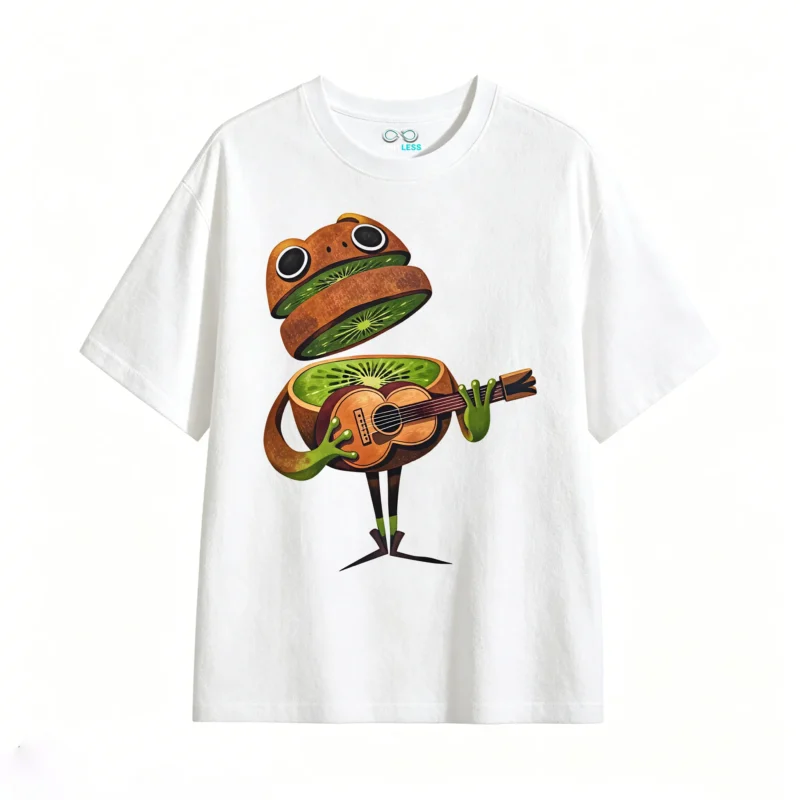 Remera Algodón Estampado Kiwi Rana Guitarra Diseño Premium