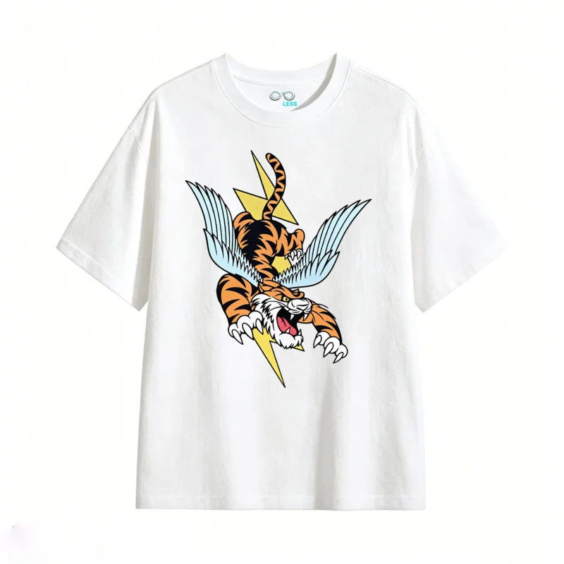 主图_2 Remera Algodón Estampada Tigre Alado Rayo Diseño Urbano