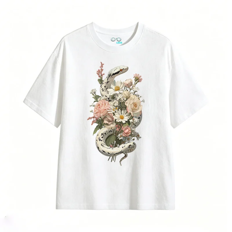Remera Algodón Estampada Serpiente Flores Boho Premium