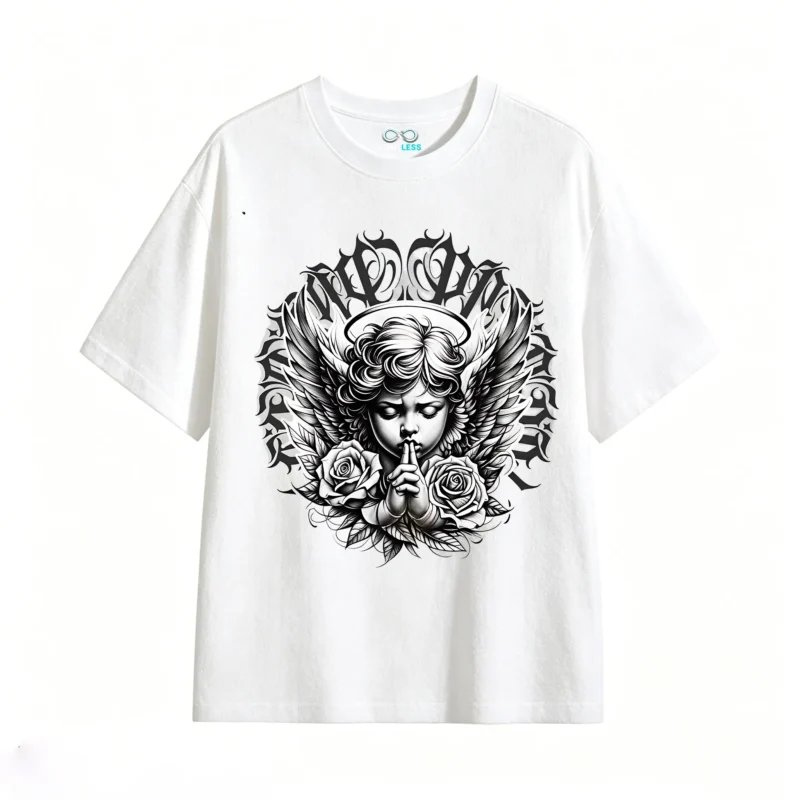 Remera Algodón Estampado Ángel Rosa Estilo Urbano Premium