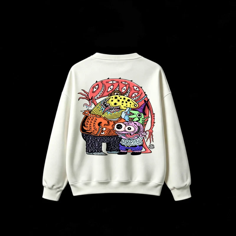 主图_2 Psychedelic Monster Art Back Print Crew Neck Sweatshirt