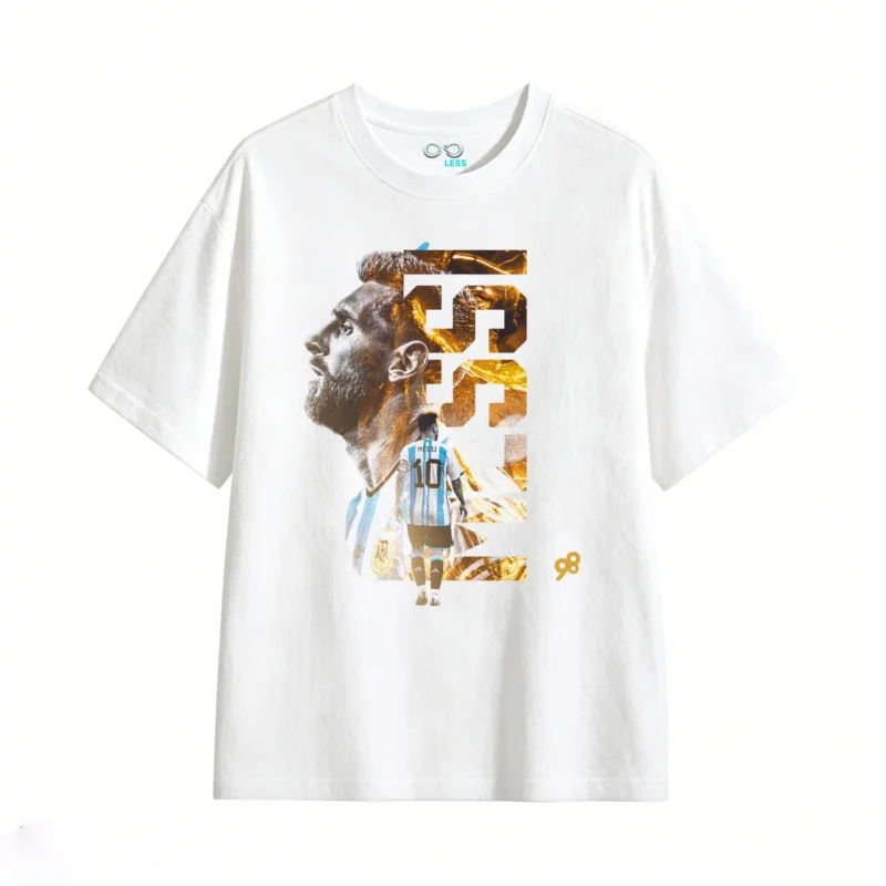 主图_2 Remera Algodón Retrato Messi Letras Verticales para Hinchas Argentinos