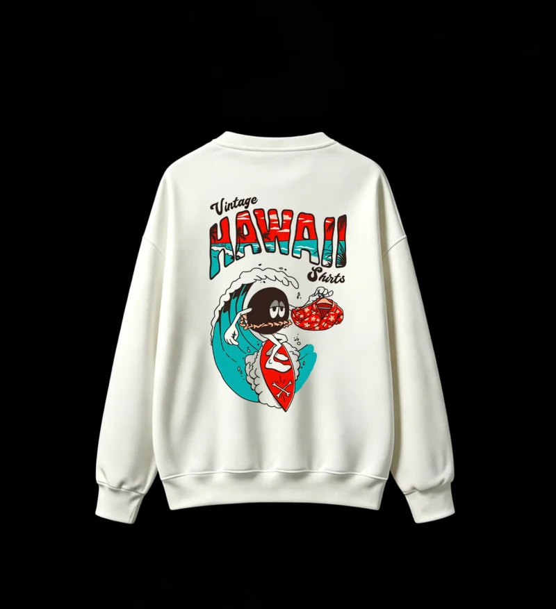 主图_2 Vintage Hawaii Surfing Back Print Sweatshirt