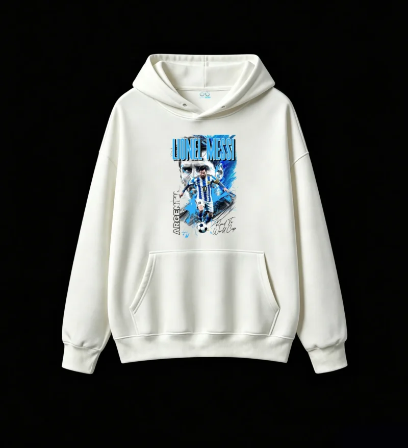 Buzo Messi estampa grafiti azul, sudadera polar para hinchas albicelestes