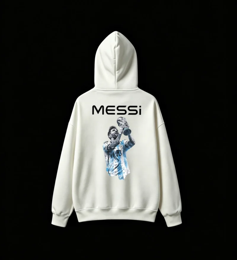 Buzo capucha polar con estampa trasera Messi y Copa del Mundo