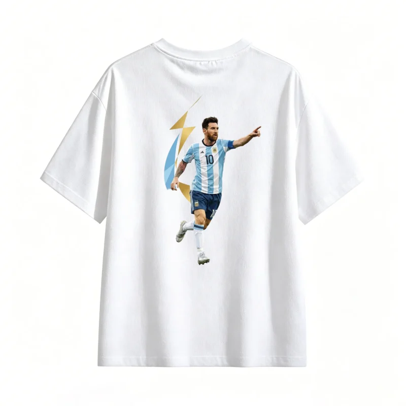 Camiseta algodón con estampa trasera de Messi en pose de celebración