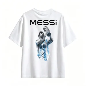 主图_2 Remera algodón estampa trasera Messi con Copa del Mundo y letra MESSI