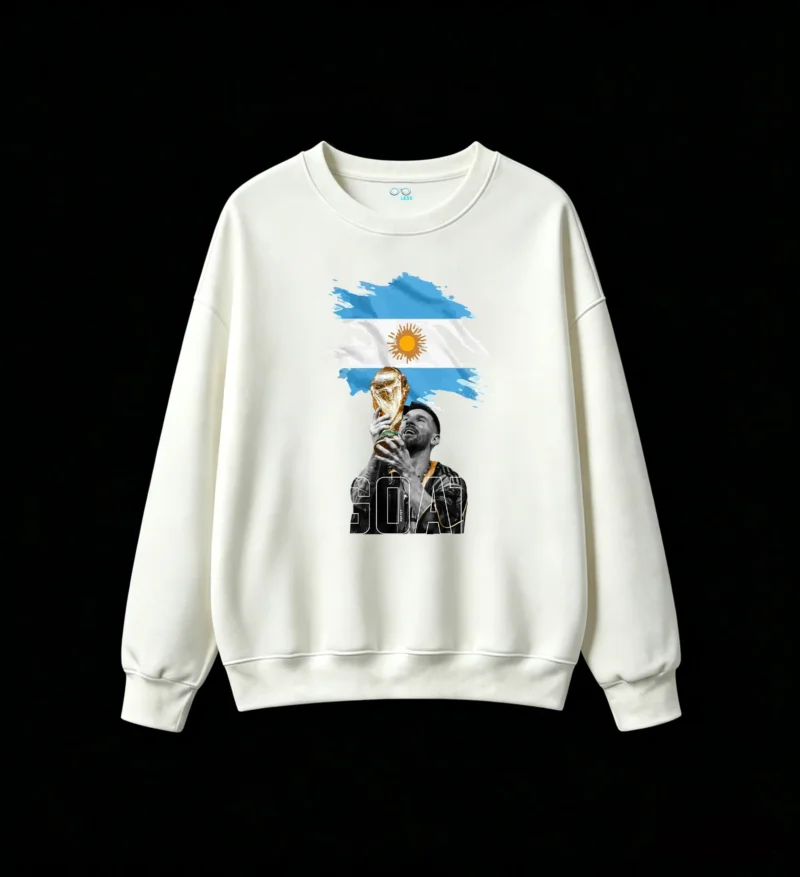 Sudadera conmemorativa Messi levantando la Copa para hinchas albicelestes