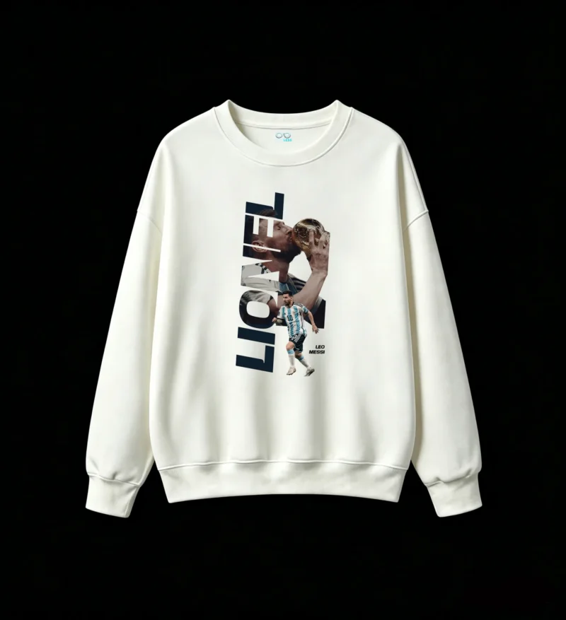 Sudadera polar estampa vertical Lionel y Messi con Copa Mundial