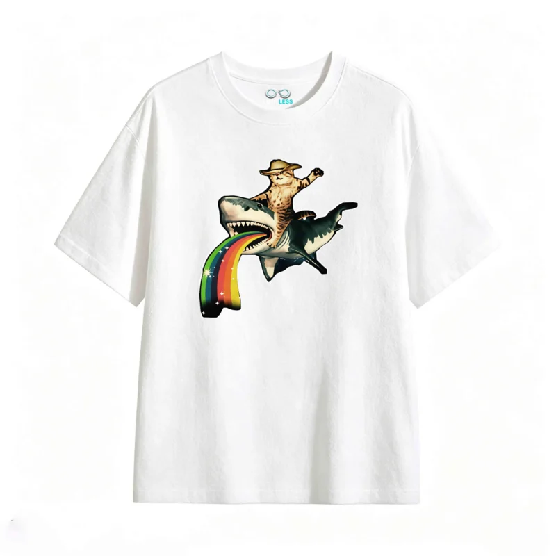 主图_2 Remera estampada gato cowboy tiburón arcoíris