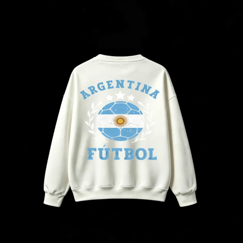 Argentina Futbol Soccer Ball Back Print Crew Neck Sweatshirt