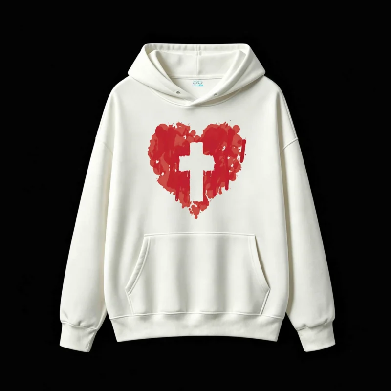 Buzo capucha, corazón cruz estampado