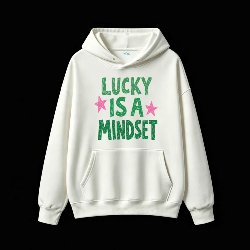 Buzo capucha, estampa Lucky Is A Mindset