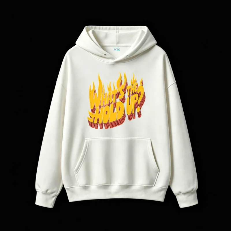 Buzo capucha, estampa Whats The Up fuego