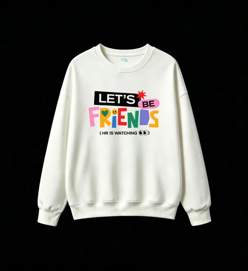 Buzo cuello redondo, estampa Be Friends diseño colorido