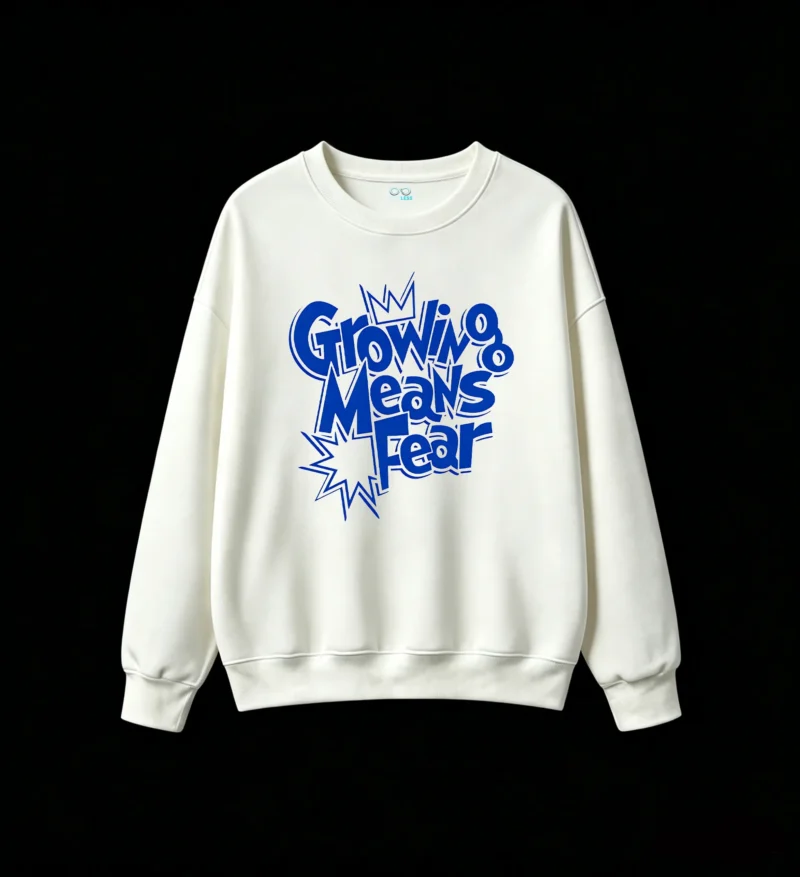 Buzo cuello redondo, estampa Growing Means Fear casual