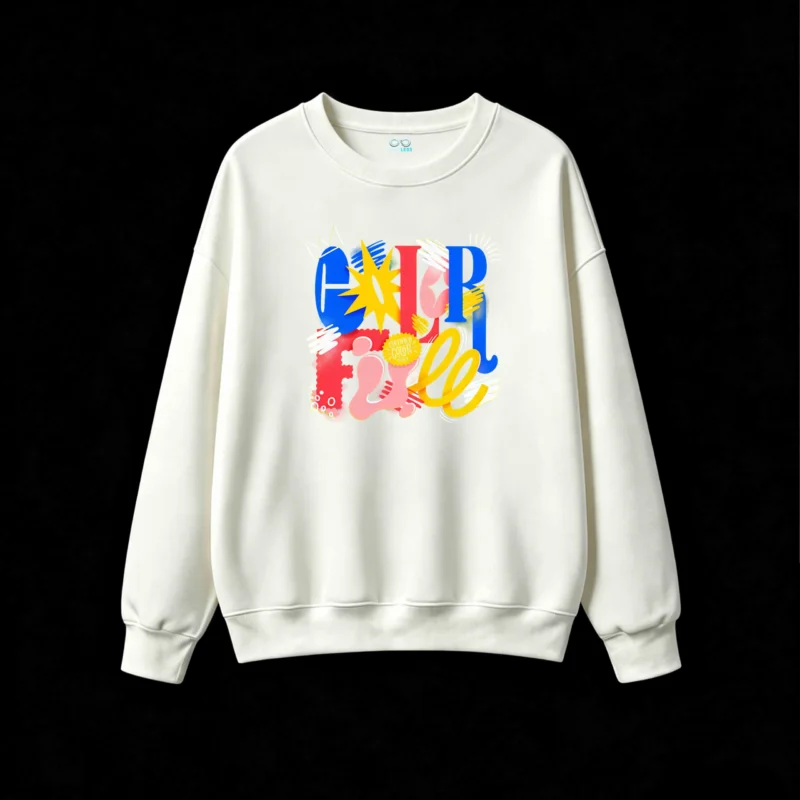 Buzo cuello redondo, estampa colorida diseño pop urbano