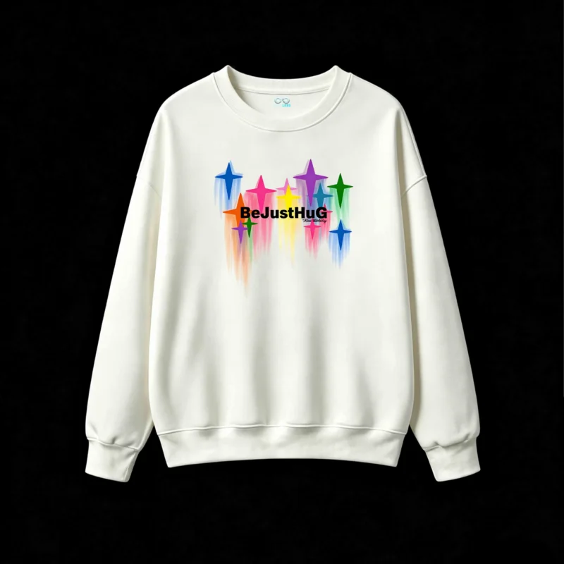 Buzo cuello redondo BeJustHug, estampa estrellas full color