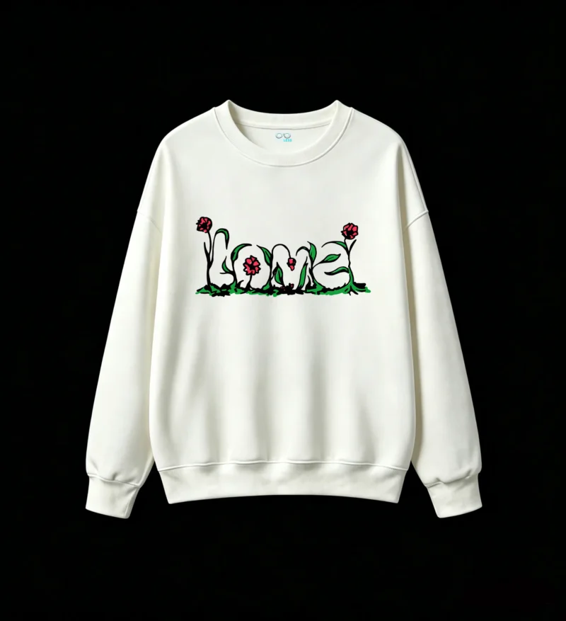 Buzo cuello redondo, estampa Love Floral estilo urbano